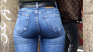 Just perfect round booty blonde tight jeans